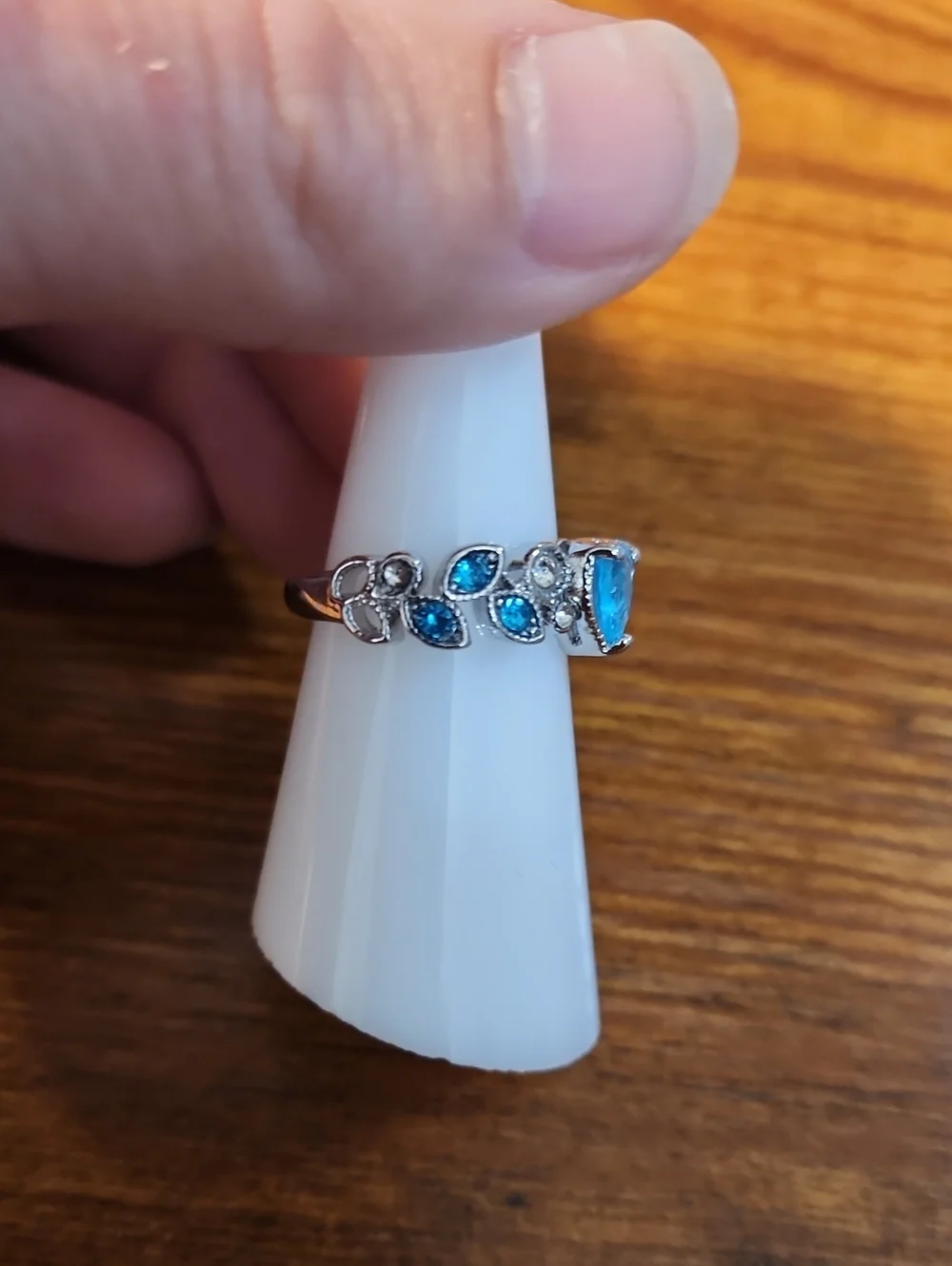 1PC Cute Women's Fashion Silver Plated Zirconia Baby Blue Heart Ring With Rhine
